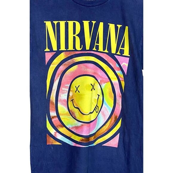 Nirvana Vintage Style Smile Back Short Sleeve Unisex T Shirt Crew Neck M Blue - Picture 2 of 12
